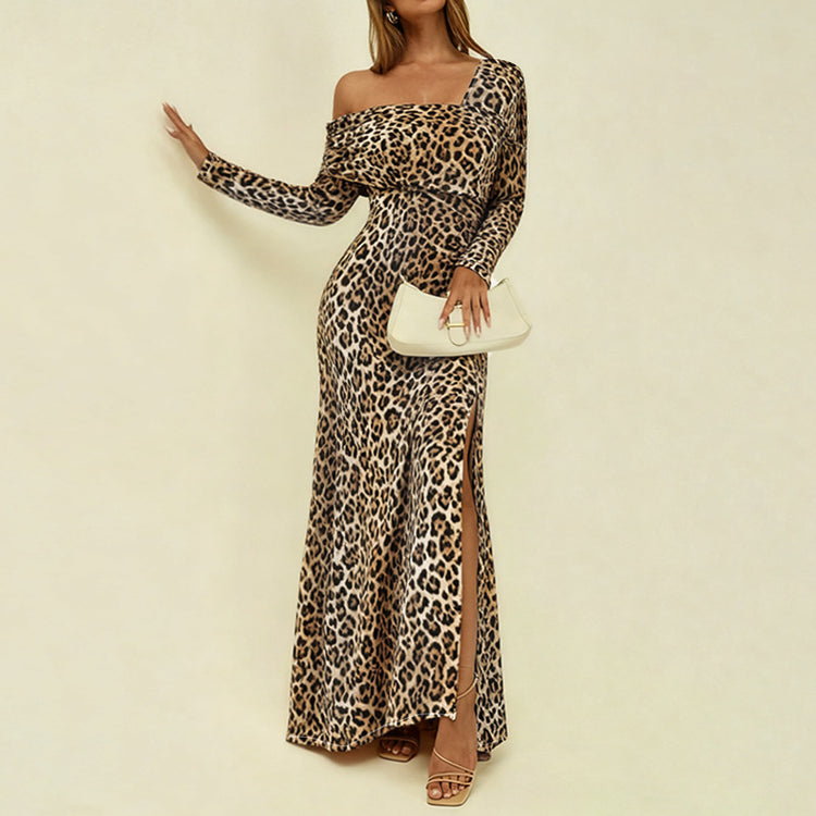 New Square Neck Leopard Print Slim-Fit Dress for Elegant Style - Florence Luxe