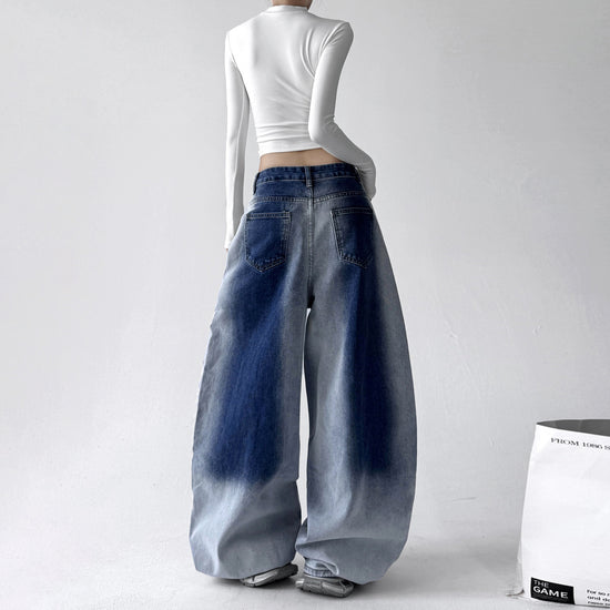 Retro Gradient American All-match Loose Machete Casual Denim Trousers for Women with Long Sleeve Graphic Tees for Women - Florence Luxe