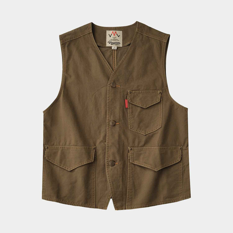 Original Kaji Retro Woven Cotton Vest - Washed-Out Worn Look