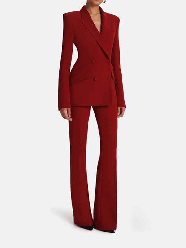 Red Double-Breasted Blazer Trousers Suit - Stylish 2-Piece Set for Any Occasion