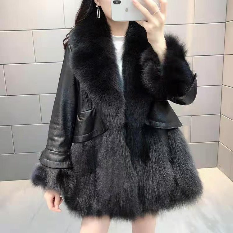 Faux Fur Mid-length Fox Fur Padded Coat.