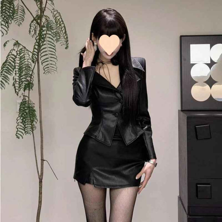 European American Style Coat - Solid Color Waist Tight Long Sleeve Jacket