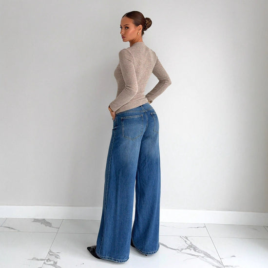 Soft Asymmetric Draped Long Sleeve T-shirt with Hollow-out Metal Button Detail - Florence Luxe