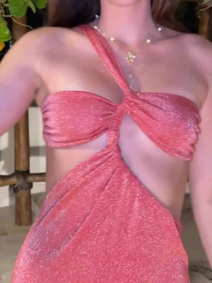 Shiny Cutout Slit Maxi Dress