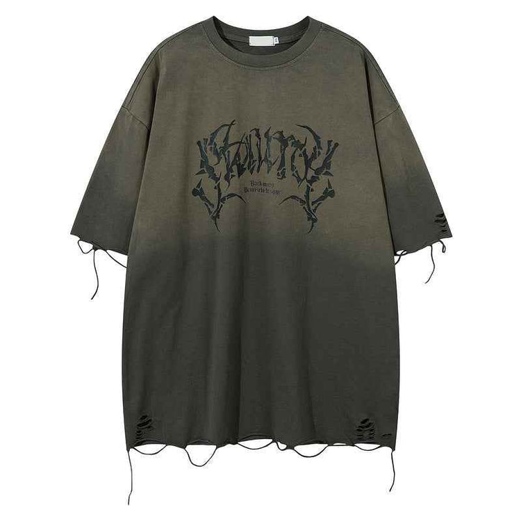 Retro Loose Tattered Jeans for Summer - Personality Half Sleeve Design