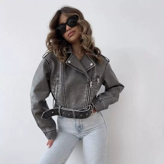 Retro Leather Jacket for Spring and Autumn Fashion - Versatile Style - Florence Luxe