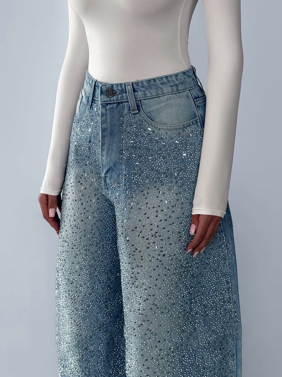 Irregular Rhinestone Jeans - Florence Luxe