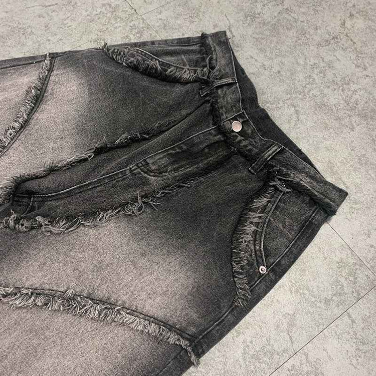 Street Fashion Vintage Jeans Raw Edges Design