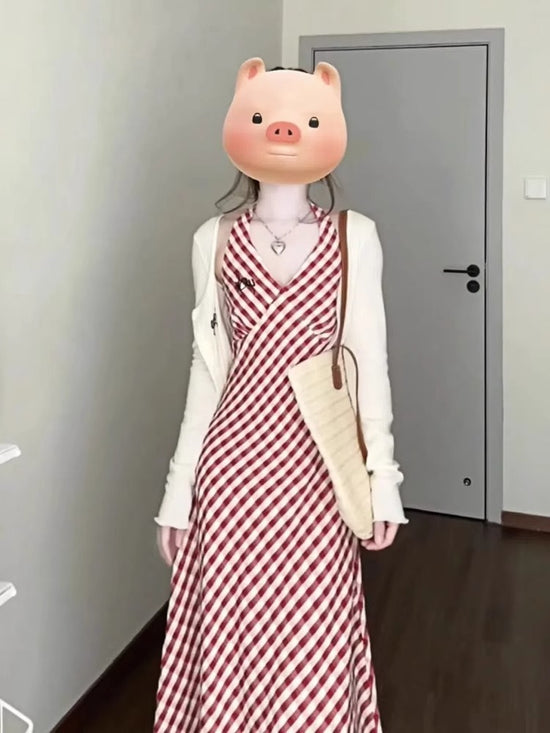 Retro Plaid Slimming Dress with Elegant Design - Florence Luxe