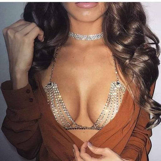 European and American Hipsters Sexy Body Chain for Women - Exaggerate Bikini Chest Diamond Chain