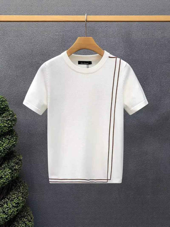 Striped Knitted Summer T-Shirt for Men - Youth Slim Fit High-end Retro Short Sleeve