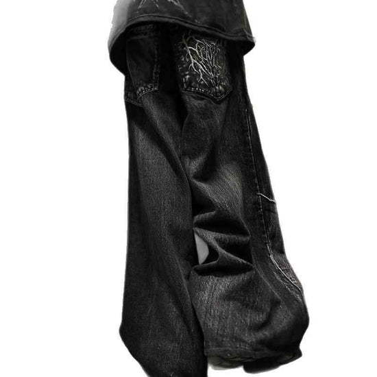 High Street Spider Embroidery Jeans - Trendy Denim with Unique Patch Design