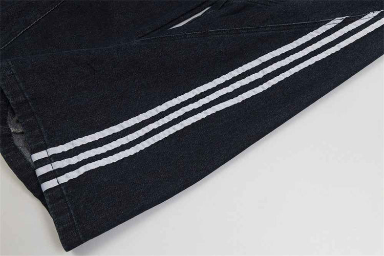 Irregular Striped Wide Leg Jeans For Men And Women