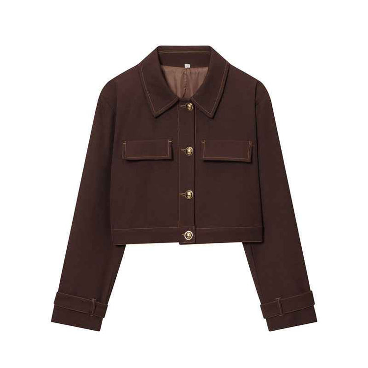 Piped Short Jacket Flare Pants Set for Chic Style