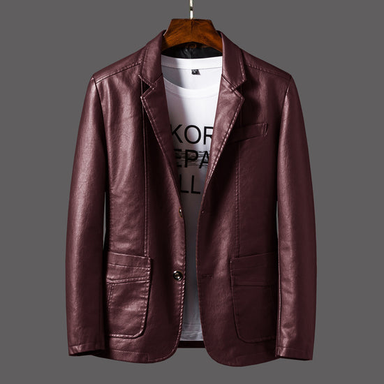 Leather Men’s Autumn Winter Jacket with Thin Lapel for Stylish Comfort - Florence Luxe