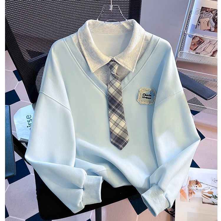 Two-piece Polo Collar Sweater for Women - Loose-fitting Non-Hoodie for Spring & Autumn