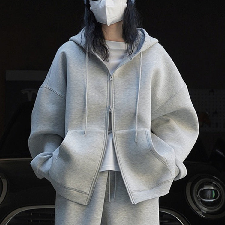 Korean Women Loose Sports Sweater Set with Zipper for Ultimate Comfort - Florence Luxe