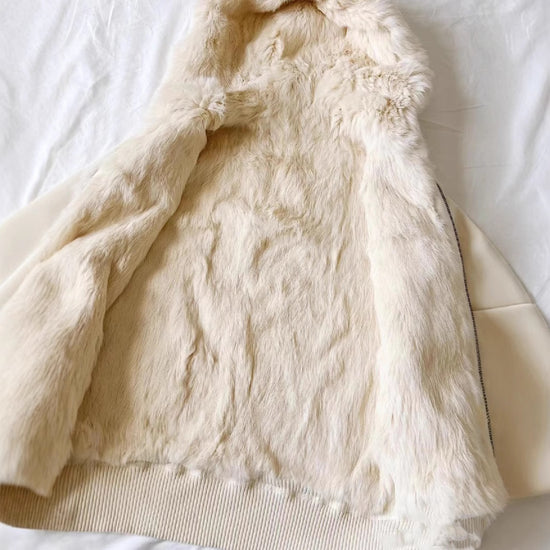 Retro Slim Fit Sweater Jacket - Apricot Long Sleeve Plush Zipper Style - Florence Luxe