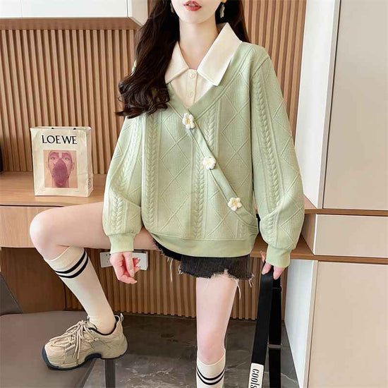 Plus Size Faux Two-Piece Sweater for Women with Design Sense