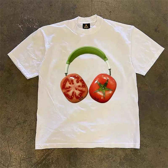 Tomato Headset Casual Cotton Tee - Printed Short Sleeve All-Match Shoulder T-Shirt