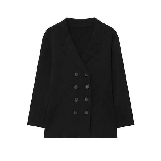 Temperament Female Knitted Double-breasted Coat Midi Skirt for Stylish Elegance