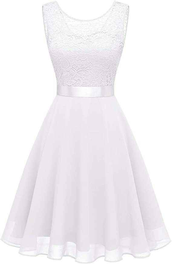 European And American Hollow Waist Solid Color Dress - Sleeveless Lace Hepburn Style