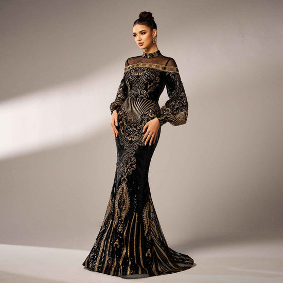 Long Sleeve Sequin Fishtail Dress with Lace for Elegant Occasions