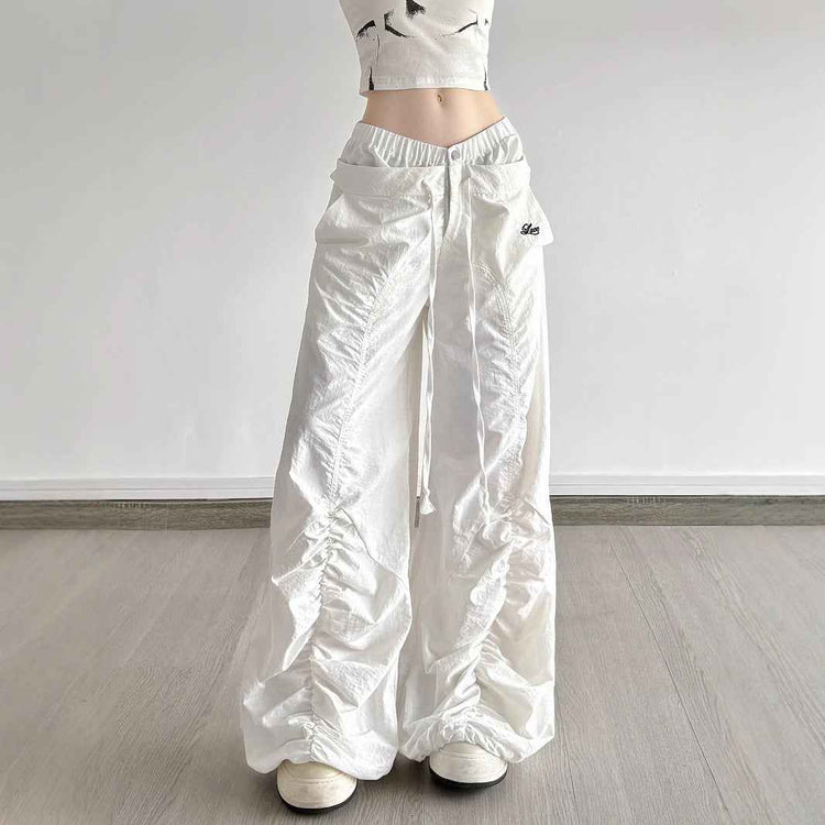 Ruffle Drawstring Embroidered Lace Slacks