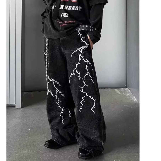 Retro Minority Washed Lightning Embroidered Jeans