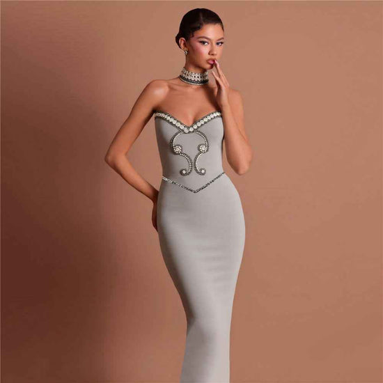 New Solid Color Rhinestone Tube Top Dress – Refined Bandage One-Piece Design