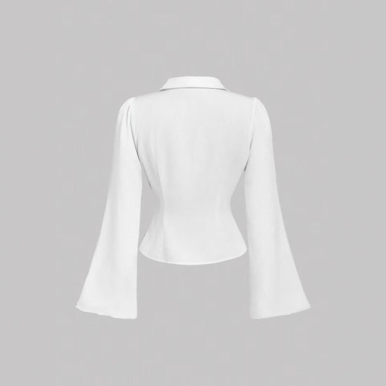 New Pleated Slim Fit Trendy Slimming Shirt Ruffled Flared Sleeve Shirt