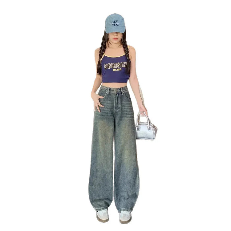 American Retro Loose Slimming Pants - New Straight Mop Style - Florence Luxe