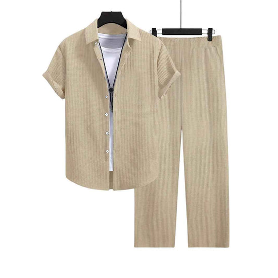 Fashion Jacquard Short-sleeved Suit with Trousers