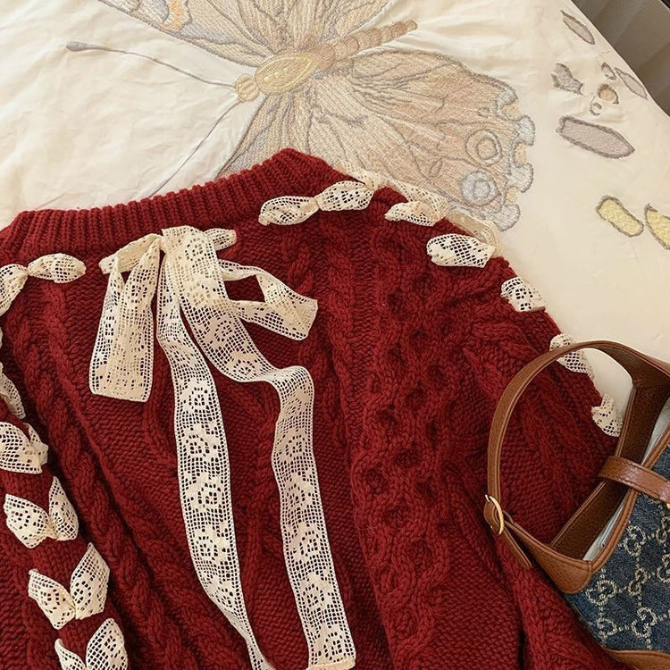 Red Sweater Animal Year Atmosphere Bow Design Sense.