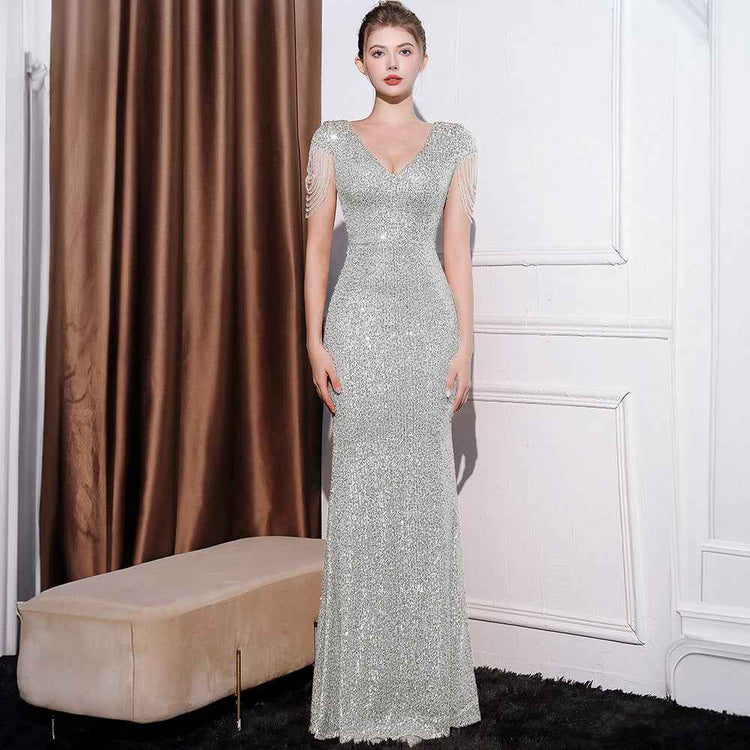 Sequined Slimming Long Dress Women - Flattering Fit for Any Occasion