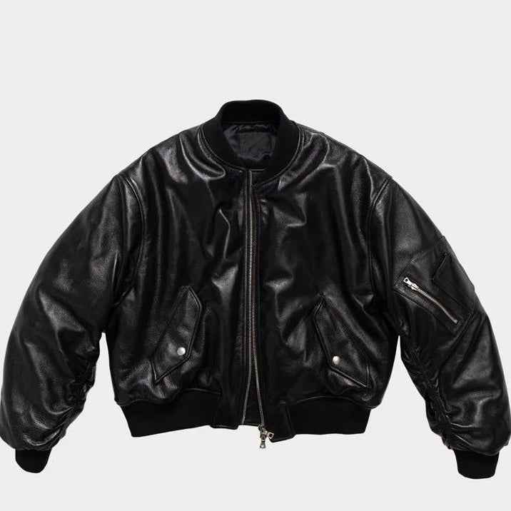 Mauroicardi Black Leather Jacket - Autumn Black Thickened Warm Pure Leather