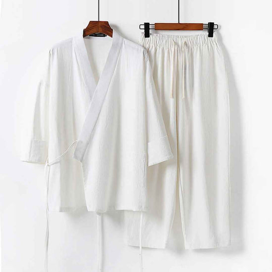 Trendy Cotton Linen Cardigan Suit: Stylish Two-Piece Hanfu for Modern Fashion