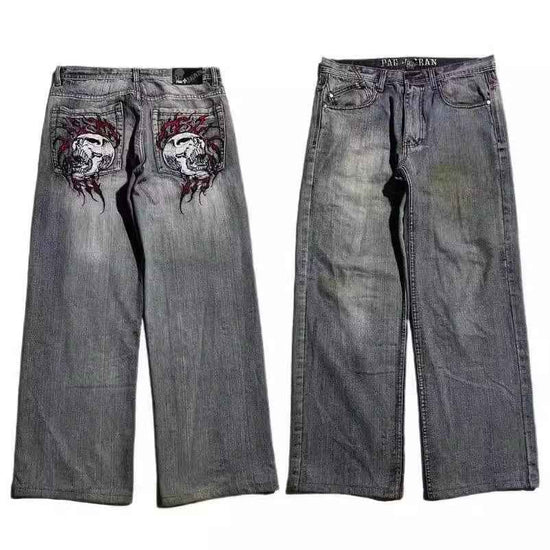 American Retro Washed-out Jeans for Men - Wide-leg Workwear Design Casual Style
