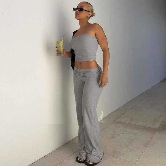 New Pure Color Flared Pants Tube-Top Fashion Slim Suit