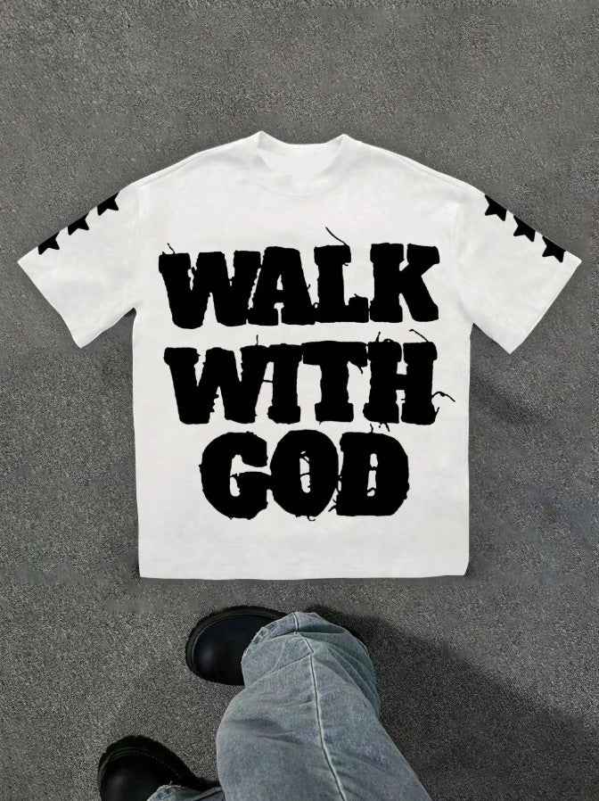 Personality Street Hip Hop Style Letter Pattern T-shirt Retro - Trendy Hip Hop Letter Pattern T-shirt