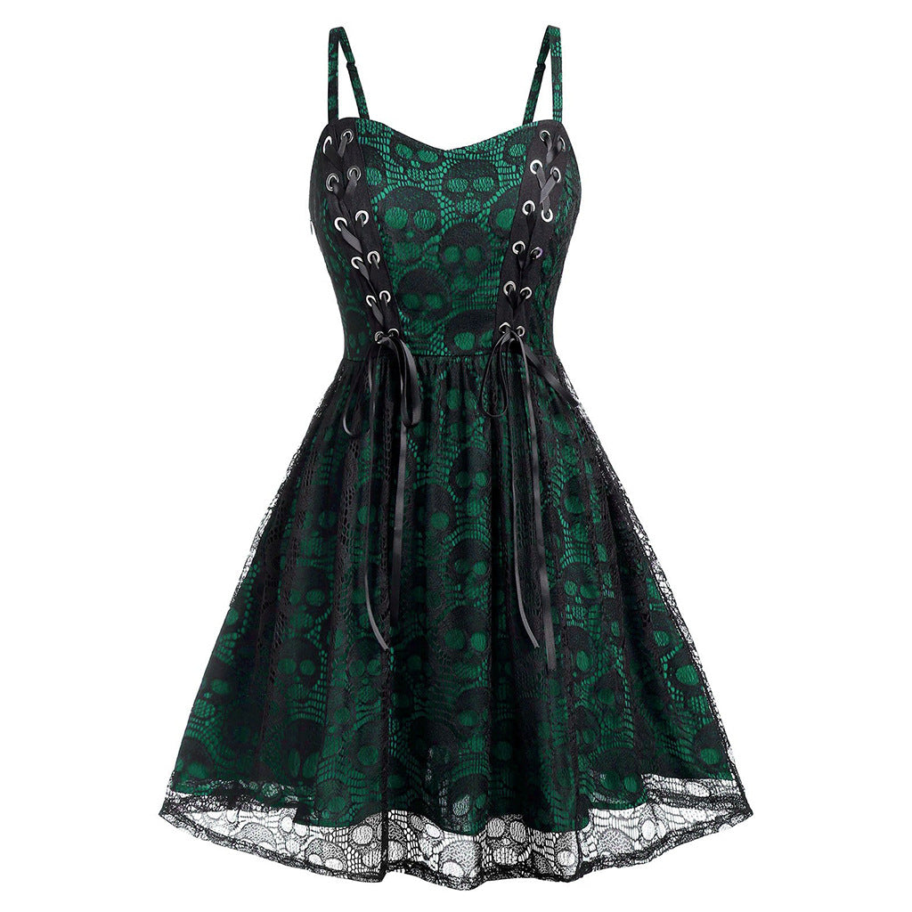 Skull Strap Dress Halloween Lace-up - Florence Luxe