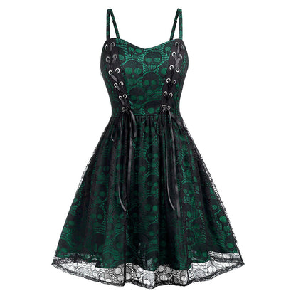 Skull Strap Dress Halloween Lace-up - Florence Luxe
