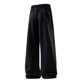 Drawstring Sports Pants with Pockets - Micro Elastic Knitted Fabric, Breathable, Straight Casual Long