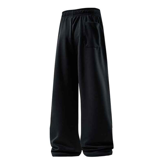 Drawstring Sports Pants with Pockets - Micro Elastic Knitted Fabric, Breathable, Straight Casual Long