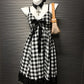 Retro Black and White Plaid Dress - Slim Fit Cinched Sling Bow Design - Florence Luxe