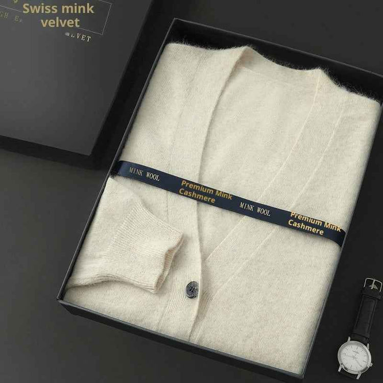 Mink Wool V-neck Sweater for Men - Thickened Loose Cardigan