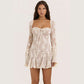 Lace Collar Dress with Square Design and Bell-Bottom Long Sleeve Tied A-Line for Women - Florence Luxe