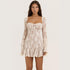 Lace Collar Dress with Square Design and Bell-Bottom Long Sleeve Tied A-Line for Women - Florence Luxe