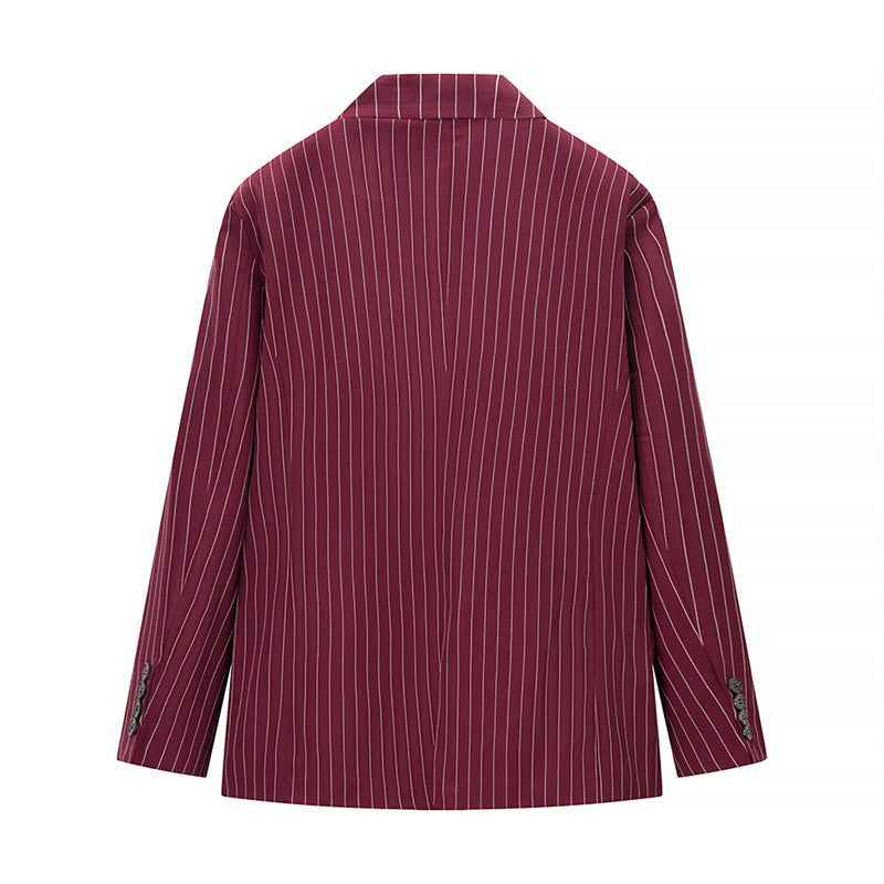 Female Casual Suit Jacket Pants - Versatile Striped Jacket with Casual Pants