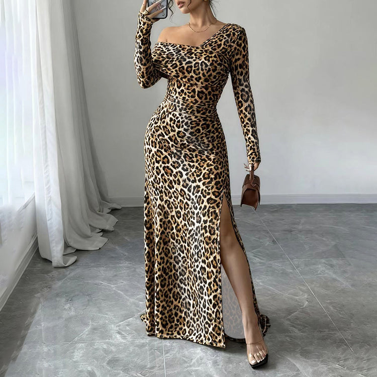 New Square Neck Leopard Print Slim-Fit Dress for Elegant Style - Florence Luxe